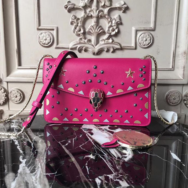 Bulgari Serpenti Star Studs 22cm Medium with Single Gusset Bag Patent Calfskin Leather Fall Winter 2017 Collection Fuchsia