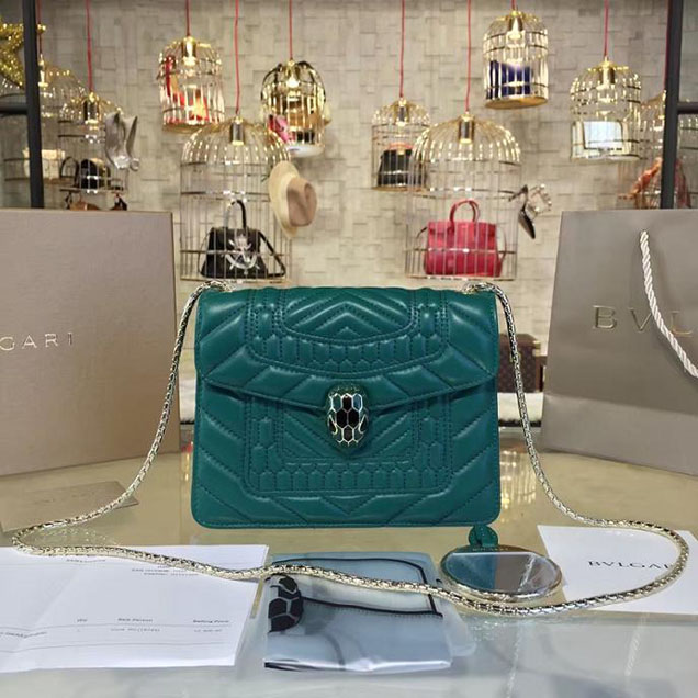 Bulgari Serpenti Quilted Scaglie Shoulder Leather 20cm Bag Fall Winter 2016 Collection Emerald Green