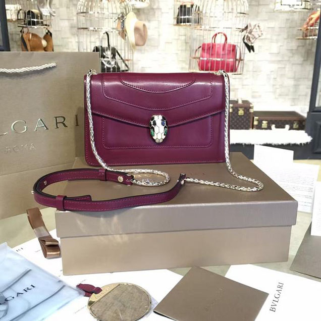 Bulgari Serpenti 22cm Medium with Single Gusset Bag Fall 2016 Collection Calfskin Leather Burgundy