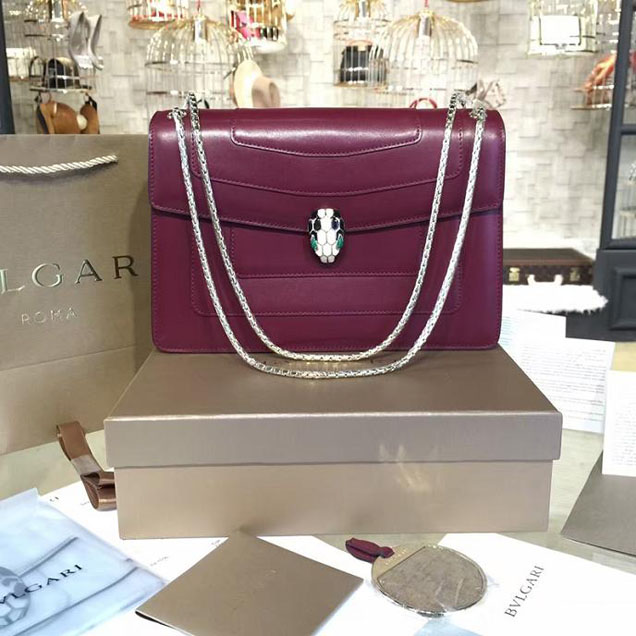 Bulgari Serpenti 27cm Large with Two Gussets Bag Fall 2016 Collection Calfskin Leather Burgundy