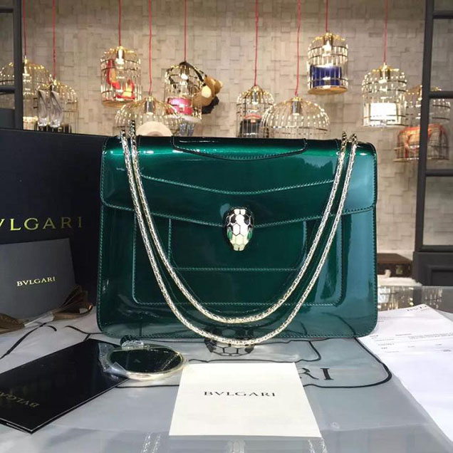 Bulgari Serpenti Forever Patent Leather Large Flap Bag Fall Winter 2015 Emerald Green