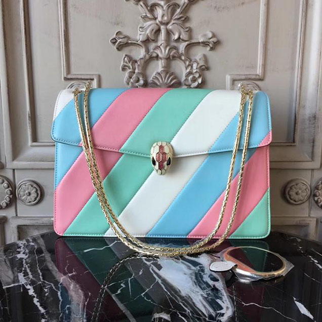 Bulgari Serpenti Forever Quilted 27cm Large with Two Gussets Bag Calfskin Leather Fall Winter 2017 Collection Blue Pink White