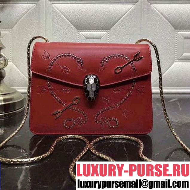 Bvlgari Serpenti Forever in Studded "Pop-Heart" Calfskin Red 24cm 2018 (AFEI-8011612 )