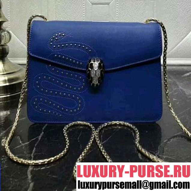 Bvlgari Serpenti Forever Snake Sutds Leather Flap Cover Bag 20cm Royal Blue (AFEI-8020604 )