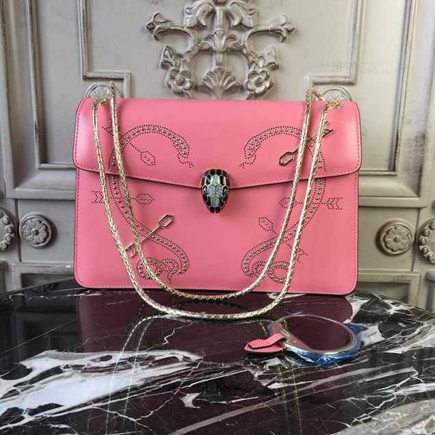 Bulgari Serpenti Forever Studded Pop Heart 27cm Bag with Two Gussets Calfskin Leather Spring Summer 2018 Collection Pink