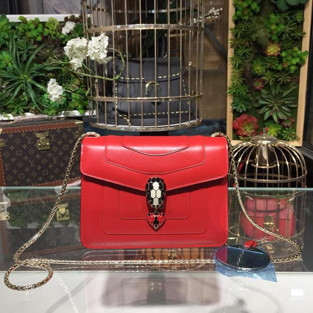 Bulgari Serpenti Heart Forever 20cm Single Gusset Bag with Black Piping Calfskin Leather Spring Summer 2018 Collection Jasper Flame