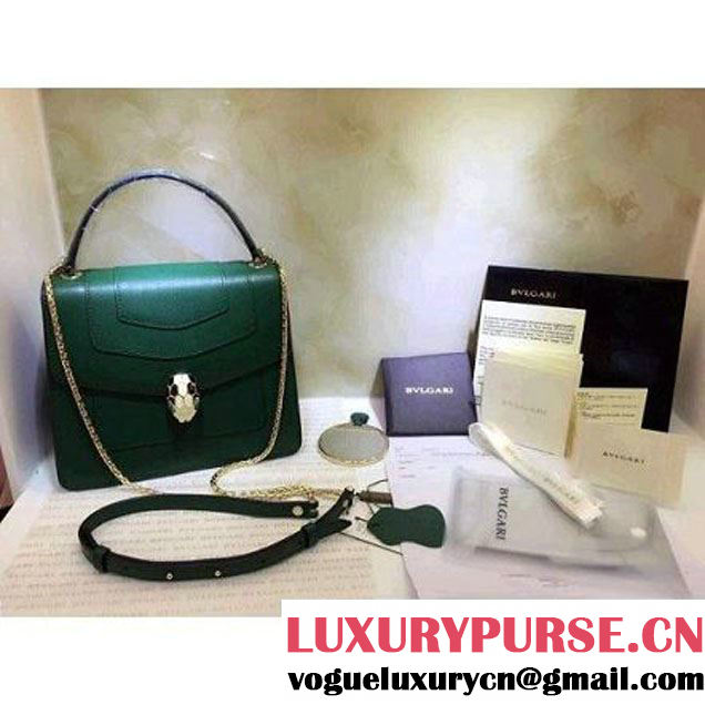 Bvlgari Serpenti Forever Dark Green Calfskin Tote Flap Bag 2015 (BGJ/1a075-041817 )