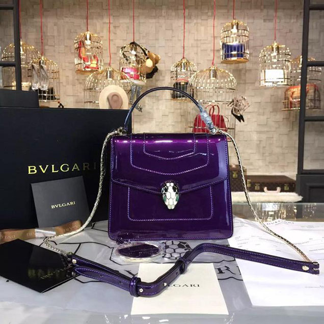 Bulgari Serpenti Top Handle Small Bag Fall 2015 Collection Patent Leather Purple