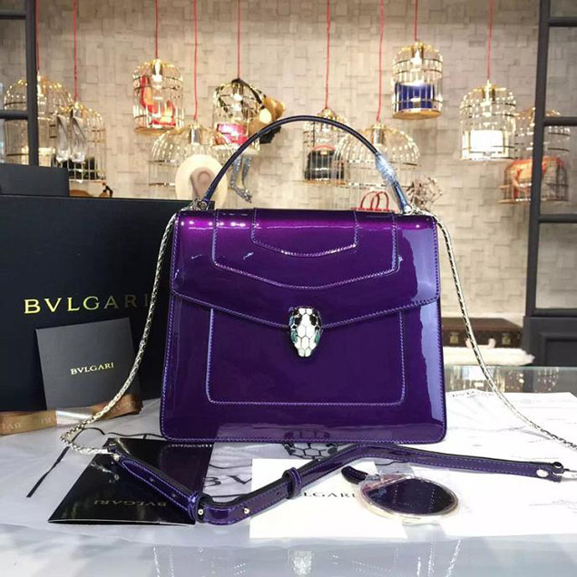 Bulgari Serpenti Top Handle Medium Bag Fall 2015 Collection Patent Leather Purple