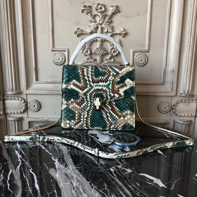 Bulgari Serpenti Top Handle 20cm Mini Bag Python Leather Fall Winter 2017 Collection Emerald White Multi