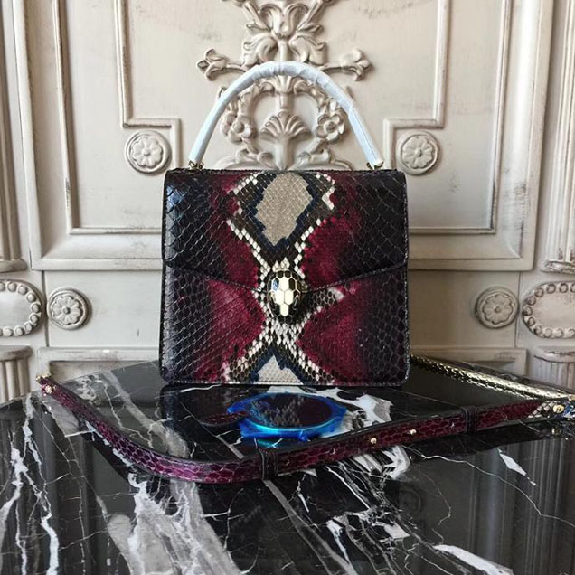 Bulgari Serpenti Top Handle 20cm Mini Bag Python Leather Fall Winter 2017 Collection Black Red Multi