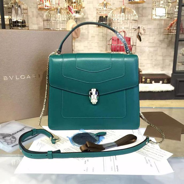 Bulgari Serpenti Top Handle 25cm Medium Bag Fall 2016 Collection Calfskin Leather Green