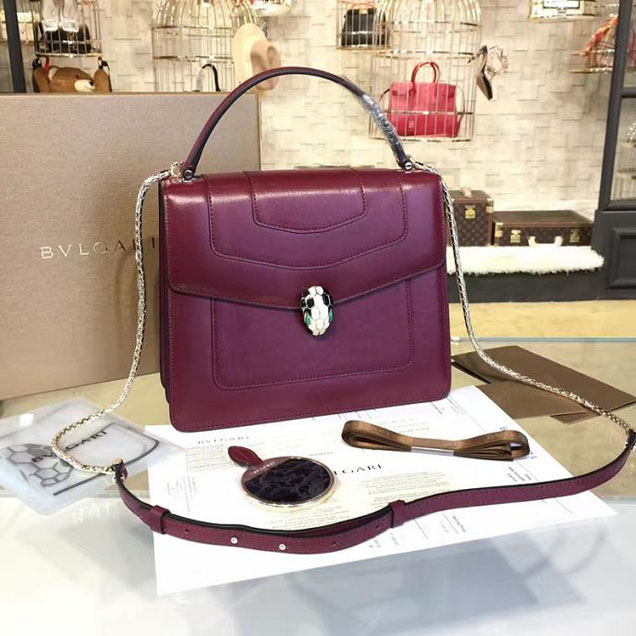 Bulgari Serpenti Top Handle 25cm Medium Bag Fall 2016 Collection Calfskin Leather Burgundy