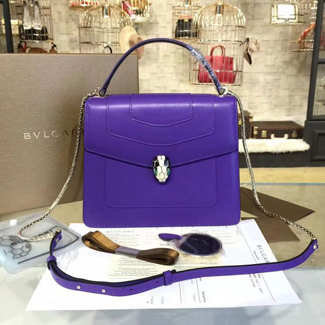 Bulgari Serpenti Top Handle 25cm Medium Bag Fall 2016 Collection Calfskin Leather Purple