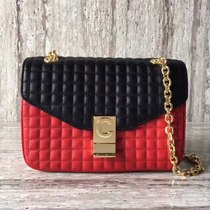 Celine Medium C Bag In Quilted Calfskin 187253 Black Red 2018