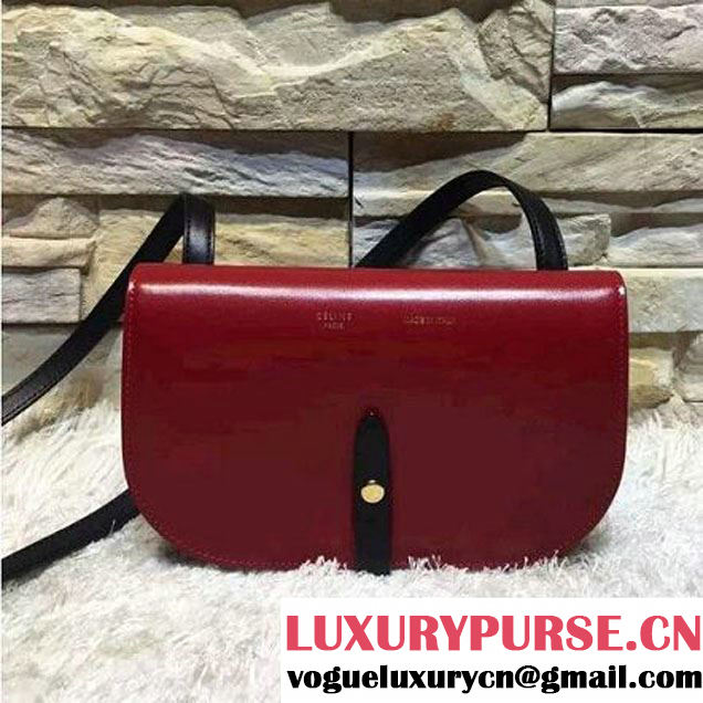 Celine Strap Clutch On Strap In Shiny Calfskin Burgundy/Black Summer 2016 (1A021-6061324 )