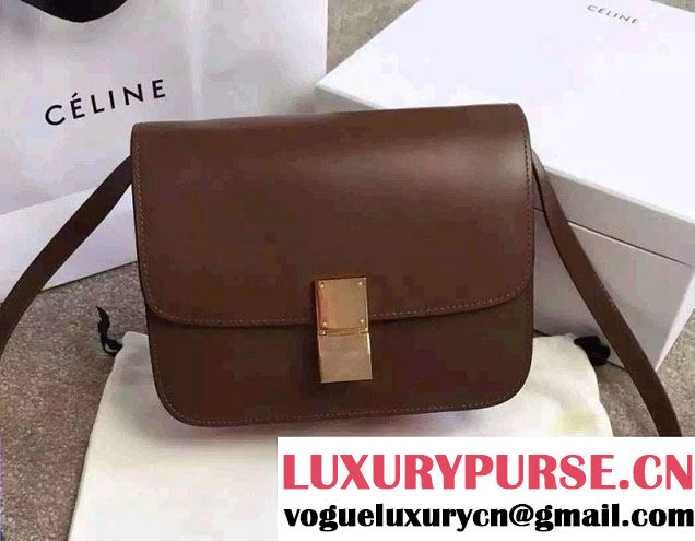 Celine Bicolour Classic Box Calfskin Bag Brown/Red 2015