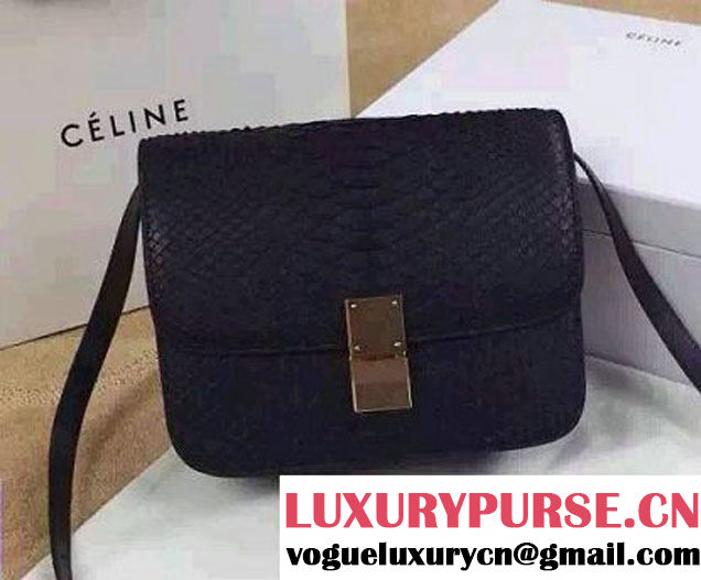 Celine Python Leather Classic Box Bag Black 2015