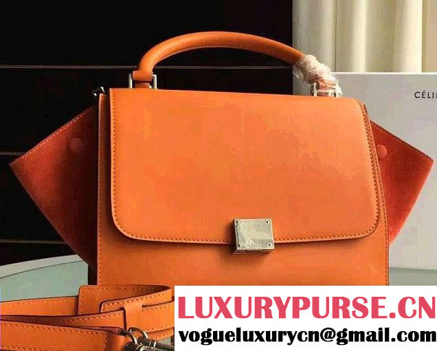 Celine Trapeze Small/Medium Tote Bag in Original Calfskin Leather Orange