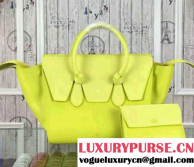 Celine Tie Tote Small Bag in Grained/Calfskin Leather Yellow 2015