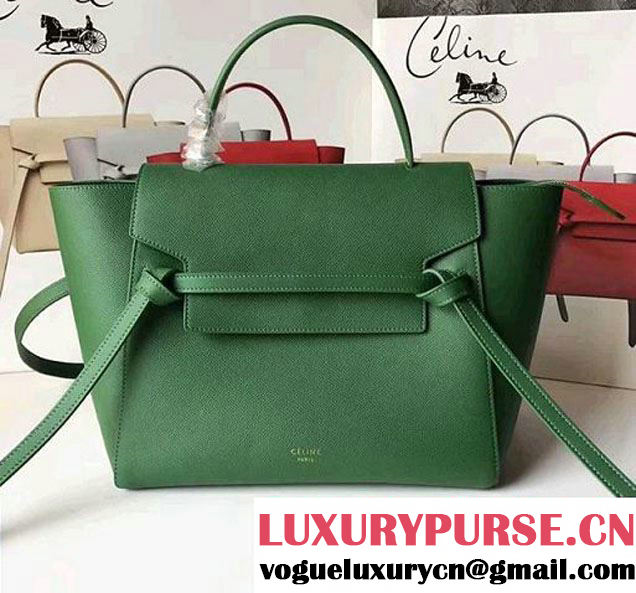 Celine Belt Tote Small Bag in Epsom Leather Green