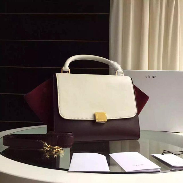 Celine Trapeze Bag Original Smooth Leather Spring Summer 2015 Collection White Burgundy Suede