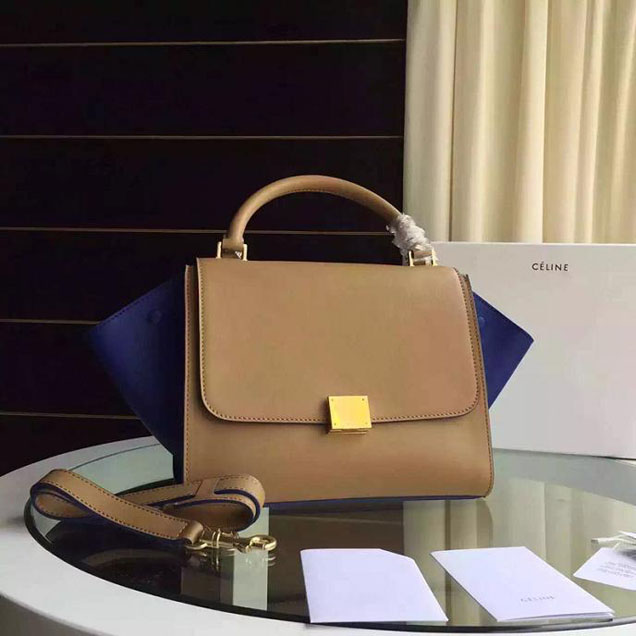 Celine Trapeze Bag Original Smooth Leather Spring Summer 2015 Collection Beige Electric Blue Suede