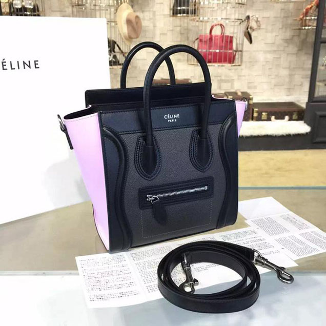 Celine Nano Luggage Bag Calfskin Leather Fall Winter 2016 Collection Multi Black Lilac Purple