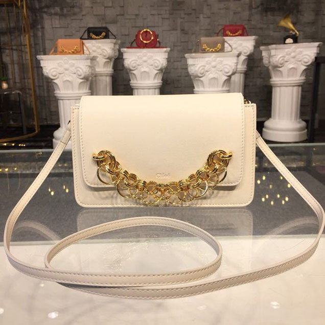 Chloe Drew Bijou Clutch 20cm Bag Gold Hardware Smooth Calfskin Leather Spring Summer 2018 Collection White