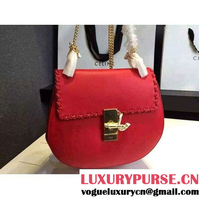 Chloe Drew Bag In Red Smooth Calfskin With Knitting (2A118-102207 )