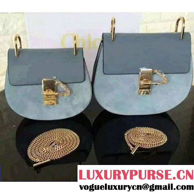 Chloe Drew Bag In Light Blue Suede/Smooth Calfskin (2B080-6012608 )