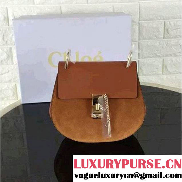 Chloe Drew Bag In Orange/Brown Suede/Smooth Calfskin (2B080-6012611 )