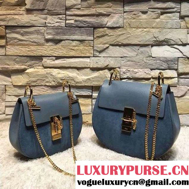 Chloe Drew Bag In Suede/Smooth Calfskin Stone Blue (2A193-6062731 )