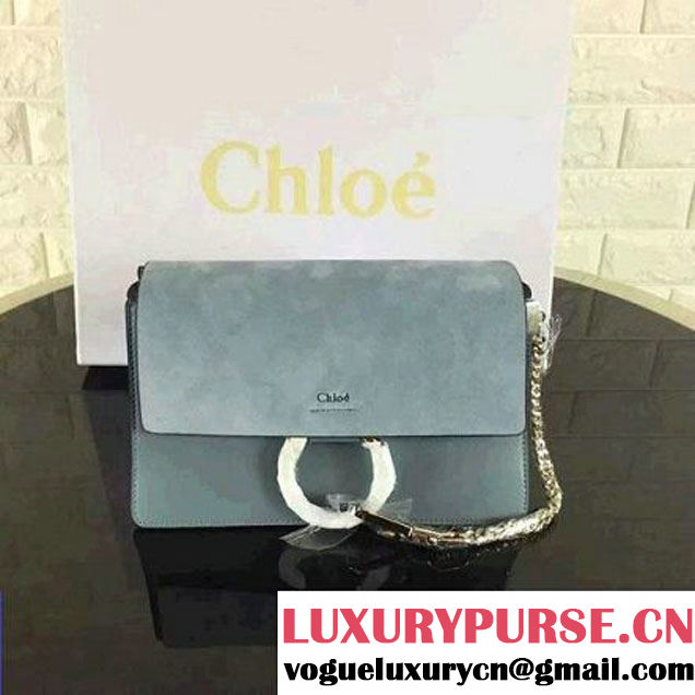 Chloe Small Suede/Smooth Calfskin Faye Bag Fog Blue 2015 (2B080-6012202 )