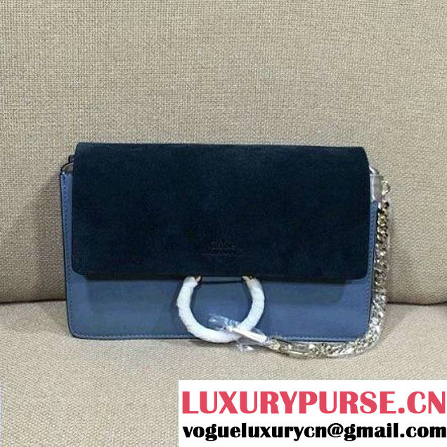 Chloe Small Suede/Smooth Calfskin Faye Bag Deep Blue/Blue 2016 (2B080-6051020 )