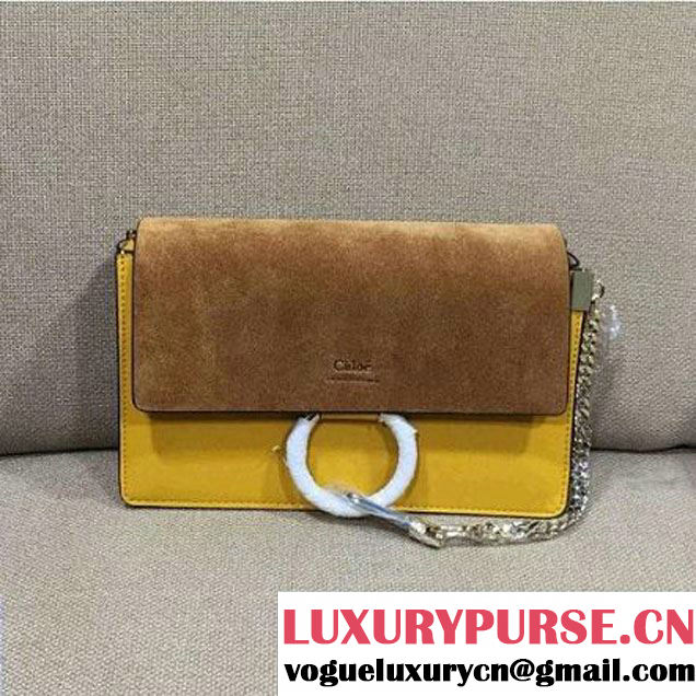 Chloe Small Suede/Smooth Calfskin Faye Bag Brown/Yellow 2016 (2B080-6051021 )