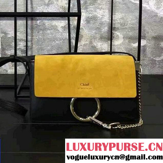 Chloe Small Suede/Smooth Calfskin Faye Bag Yellow/Black 2016 (2A118-7010607 )