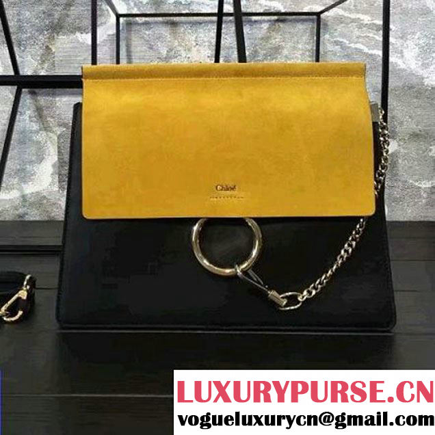 Chloe Medium Suede/Smooth Calfskin Faye Bag Yellow/Black 2016 (2A118-7010608 )