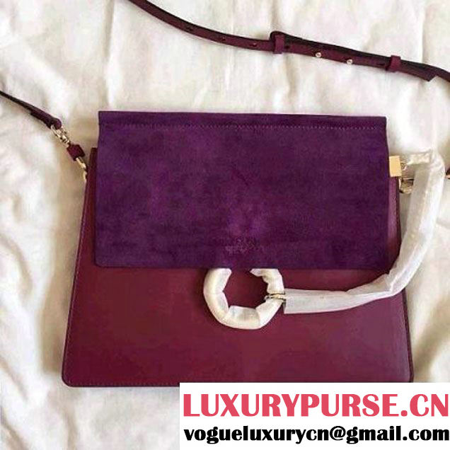 Chloe Medium Suede/Smooth Calfskin Faye Bag Purple/Burgundy 2016 (2A118-7010618 )