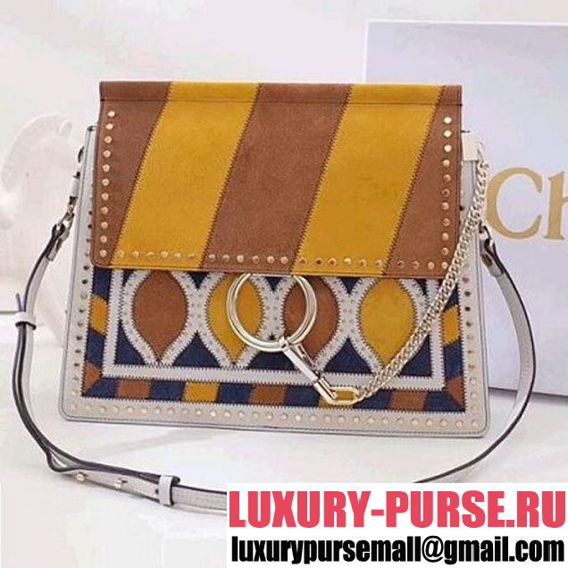 Chloe Medium Faye Shoulder Bag in Smooth & Suede Calfskin With Geometric Patchwork White 2017 (A144-7112209 )