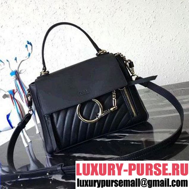 Chloe Small Chevron Leather Faye Day Bag Black 2018 (Nana-8030828 )