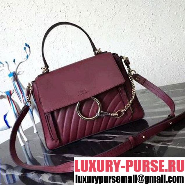 Chloe Small Chevron Leather Faye Day Bag Burgundy 2018 (Nana-8030827 )