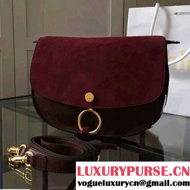 Chloe Kurtis Shoulder Bag in Small Grain, Smooth & Suede Calfskin Burgundy 2016 (Chloe-6082716 )