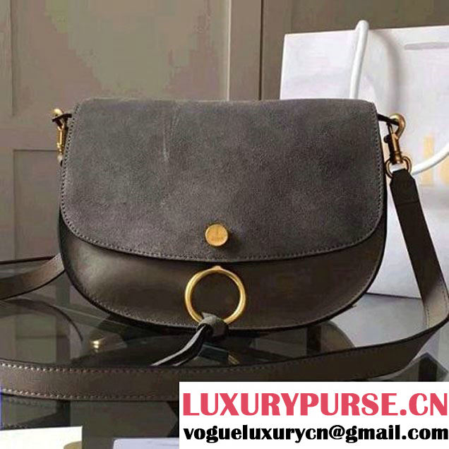 Chloe Kurtis Shoulder Bag in Small Grain, Smooth & Suede Calfskin Deep Gray 2016 (Chloe-6082719 )