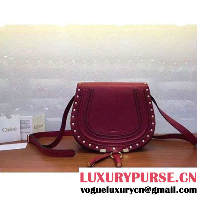 Chloe Marcie Bag In Red Grained Calfskin With Studs 24cm (1B067-6011406 )