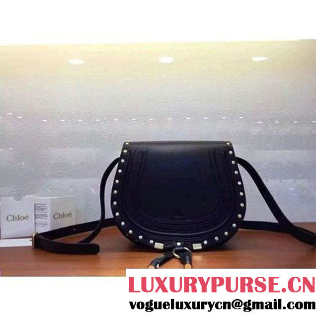 Chloe Marcie Bag In Black Grained Calfskin With Studs 24cm (1B067-6011407 )