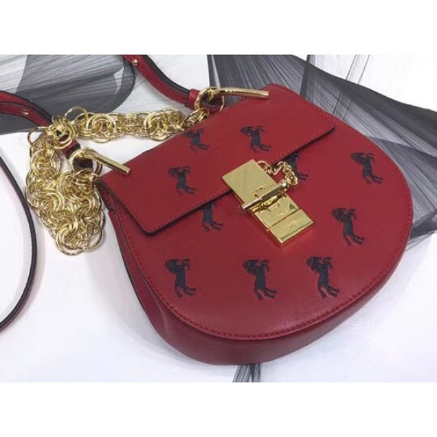 Chloe Smooth Calfskin Mini Drew Shoulder Bag Little Horses Embroidery Red 2018