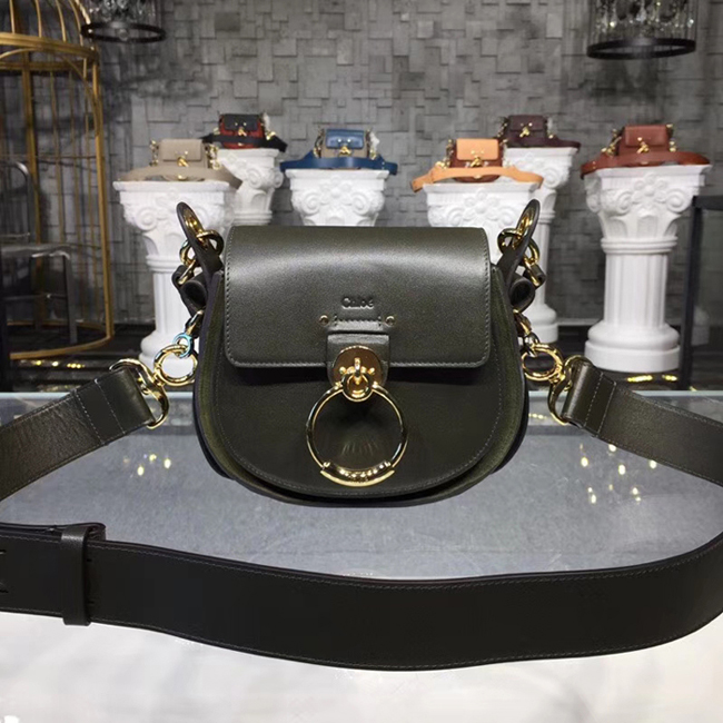 Chloe Small Tess Bag In Shiny Suede Calfskin Deep Forest 2018