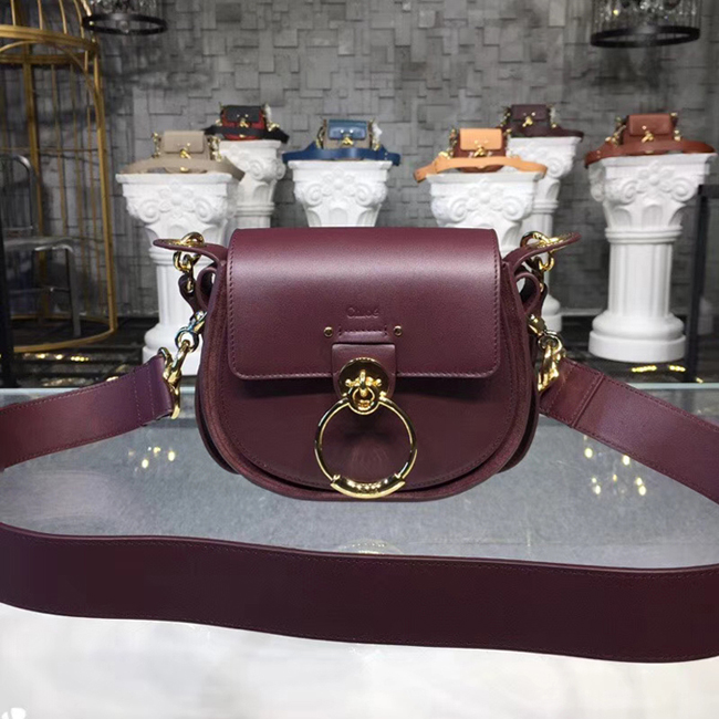 Chloe Small Tess Bag In Shiny Suede Calfskin Burnt Brown 2018