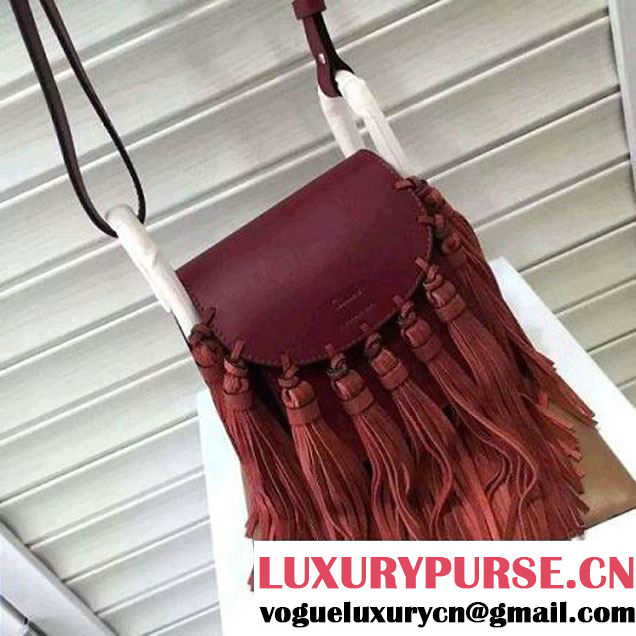 Chloe Mini Hudson Bag In Burgundy Smooth Calfskin With Multi Tassels F/W 2015 (2A118-120209 )